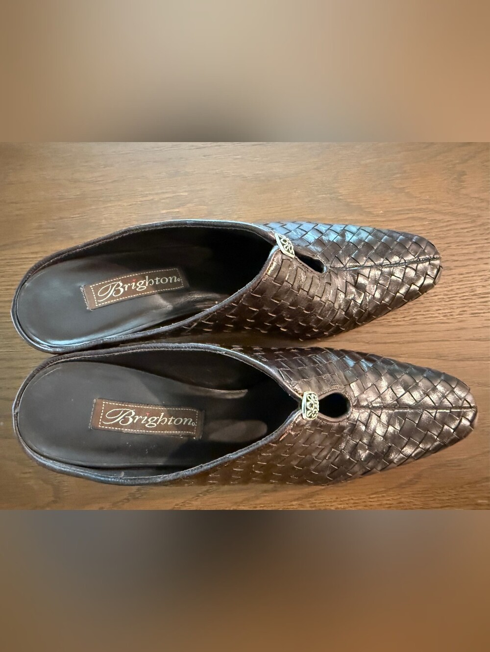 Brighton Tynan Brown Woven Leather Mules Size 8